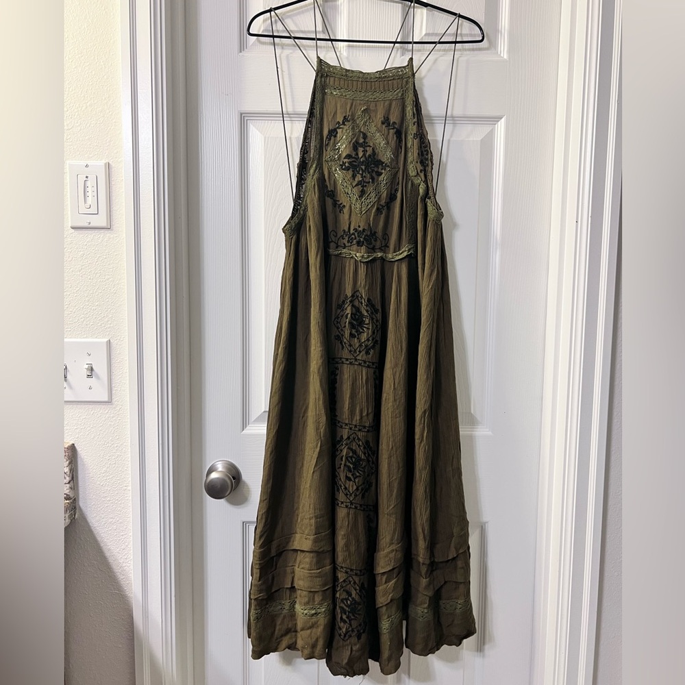 ⭐️Free People Green Diamonds In The Sky Midi Dress - Picture 5 of 10